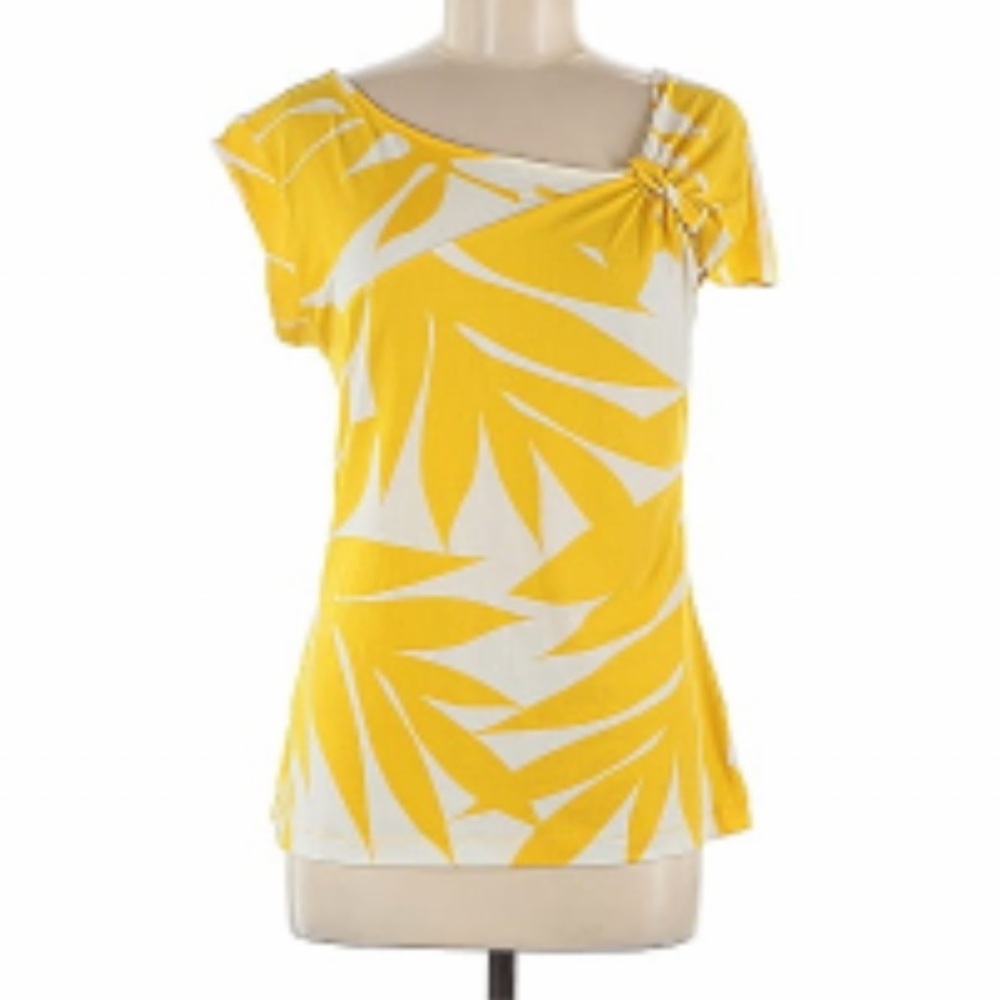 Banana Republic Yellow and White Tropical Print Cap-Sleeve Tank